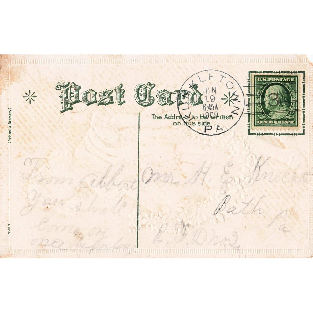Antique Postcard Best Wishes Young Girl Blue Dress Flower Garland Embossed 1909 - Picture 2 of 2